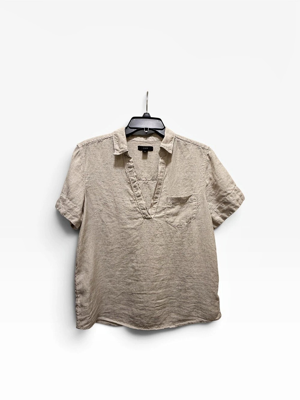 J.CREW Short-Sleeve 100% Linen Popover Shirt Beige XS